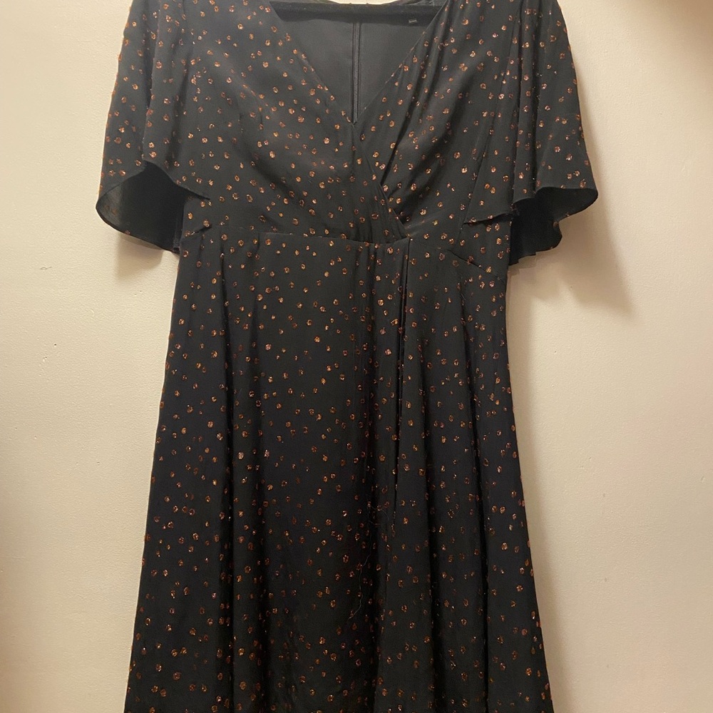Madewell Black Dress with Gold Floral Pattern
